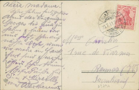 Adressseite der Ansichtskarte Hofheim am Taunus, Totalansicht mit Kapelle u. Meisterturm, Marienheim