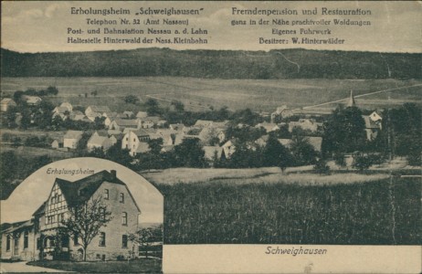 Alte Ansichtskarte Schweighausen, Gesamtansicht, Erholungsheim (GROßER KNICK RECHTS VON OBEN NACH UNTEN)