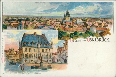 Alte Ansichtskarte Osnabrück, Total-Ansicht, Rathaus