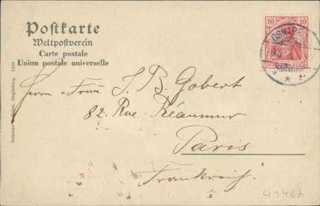 Adressseite der Ansichtskarte Osnabrück, Hasepartie mit der Viti-Schanze