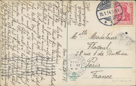 Adressseite der Ansichtskarte Osnabrück, Bahnhof