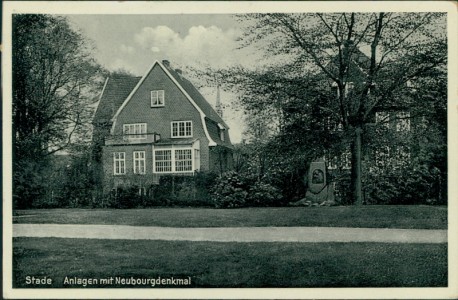 Alte Ansichtskarte Stade, Anlagen mit Neubourgdenkmal