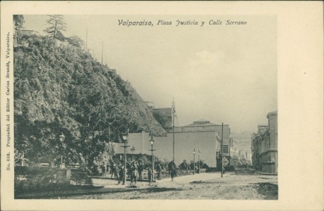 Alte Ansichtskarte Valparaiso, Placa Justicia y Calle Serrano