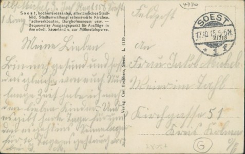 Adressseite der Ansichtskarte Soest, Rathausstrasse