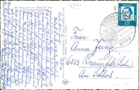 Adressseite der Ansichtskarte Bad Endbach, Teilansicht