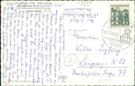 Adressseite der Ansichtskarte Bad Dürrheim, Landessolbad