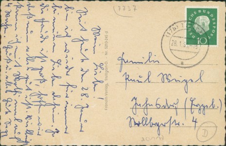 Adressseite der Ansichtskarte Bad Dürrheim, Heilstätte Hirschhalde bei Bad Dürrheim